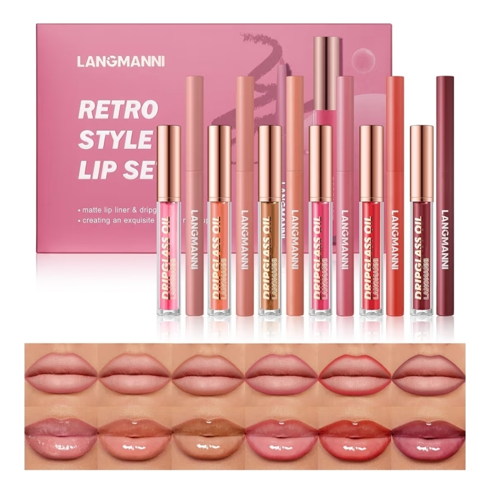 LANGMANNI 6 Matte Lip Liner With 6 Nourishing Lip Oil Lip Gloss Set